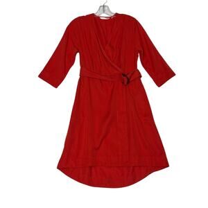 Soft Surroundings Traviata Wrap Tie Belt Dress 100% Tencel Red-Orange Womens SP
